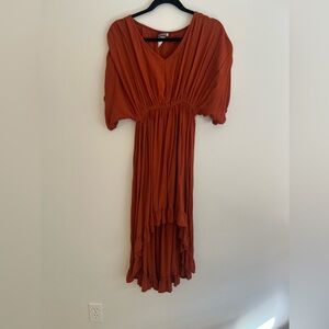 Earthbound Trading Co Rust High-Low Dress Size Small | Flowy Boho Lightweight
